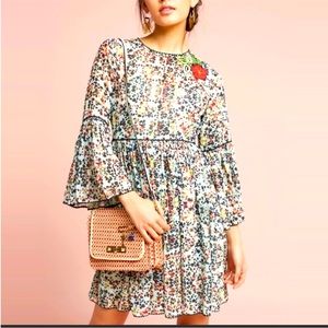 Bhanuni By Jyoti x Anthropologie libra embroidered tunic dress blue green